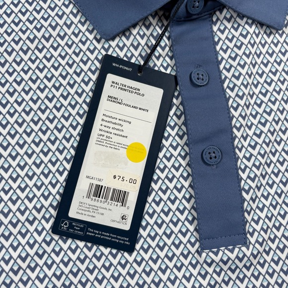 Walter Hagen Performance 11 Polo Shirt Mens Large Diamond Foulard White Golf - Picture 4 of 6